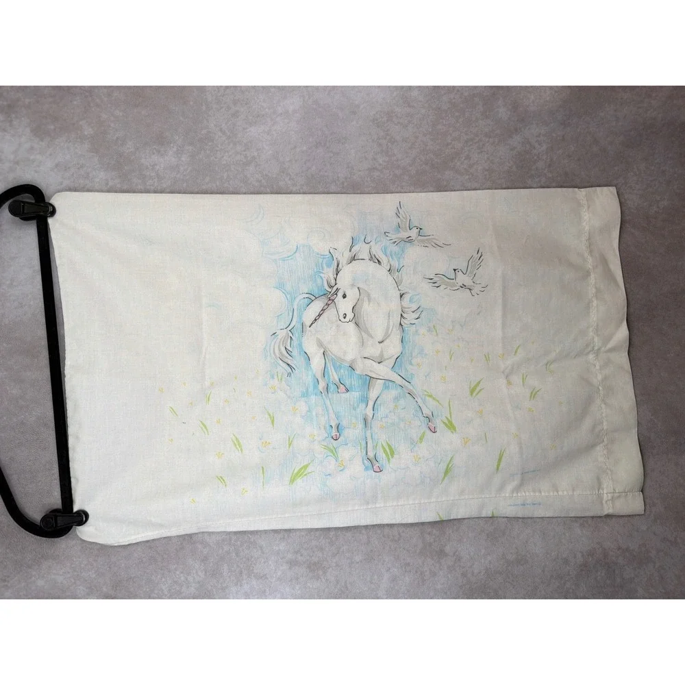 Bibb Company Pillowcase Kids Standard White 1982 Vintage Unicorn Doves Fantasy